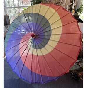 Traditional Vintage Japanese umbrella whirlpool 22” wood handle rainbow Chinese